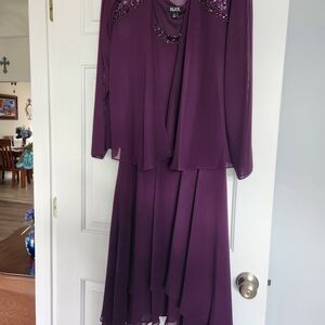 SLNY Purple Dress with Embellished Overlay